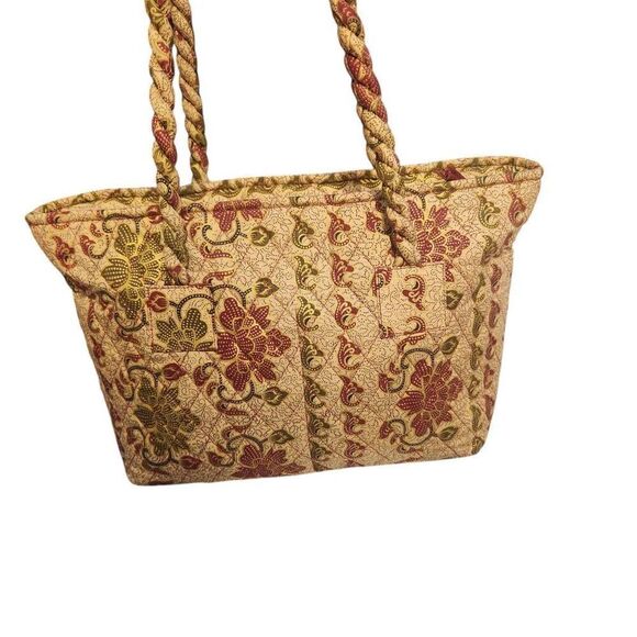 Naples Bag Company gold patterned Quilted top zip tote purse twisted handle - Picture 4 of 9